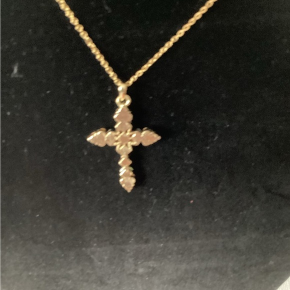 Green Cross Crystal Gold Tone Pendant Necklace - Picture 3 of 3